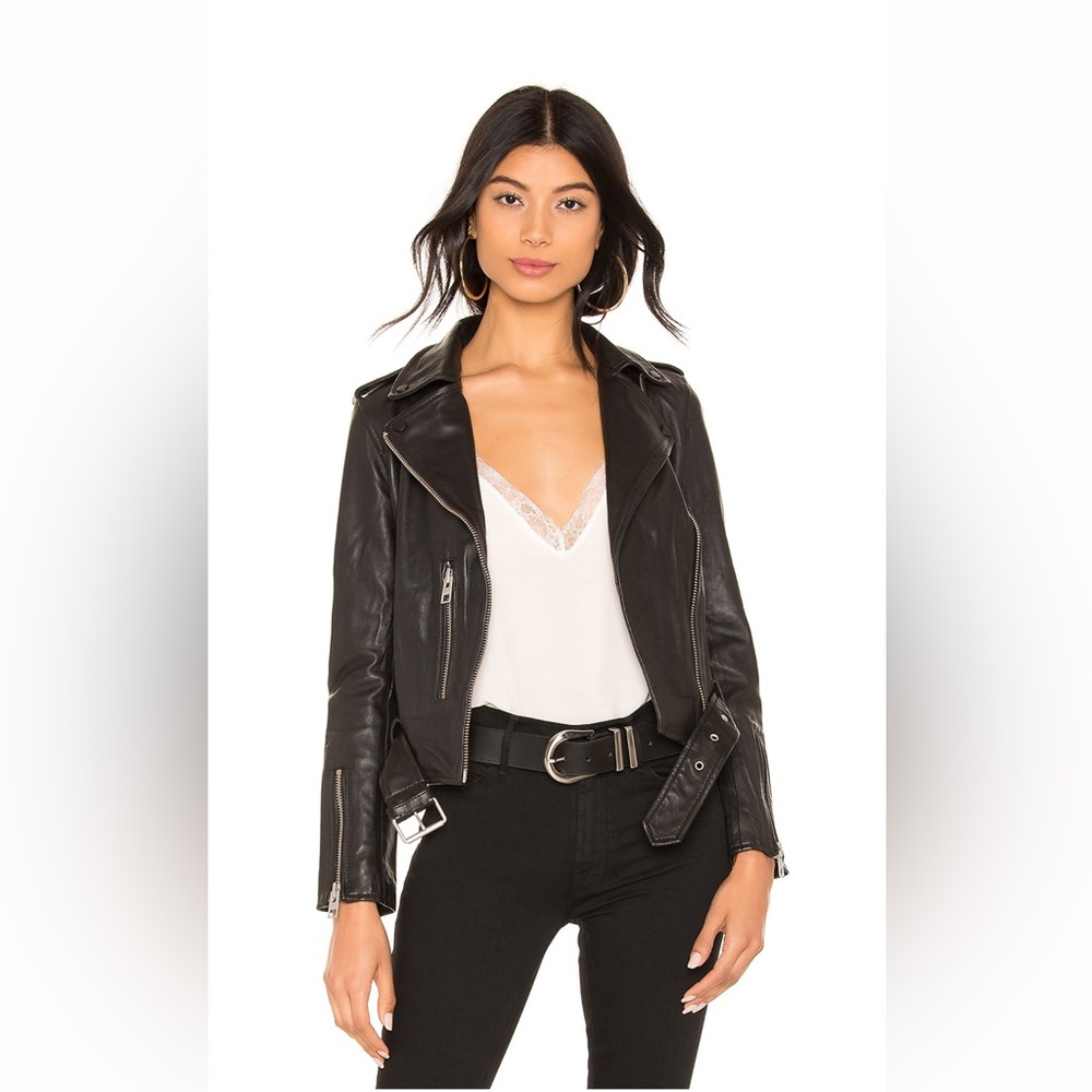 AllSaints Balfern Leather Biker Jacket - Black Lamb Leather - Size 4 - Picture 3 of 5